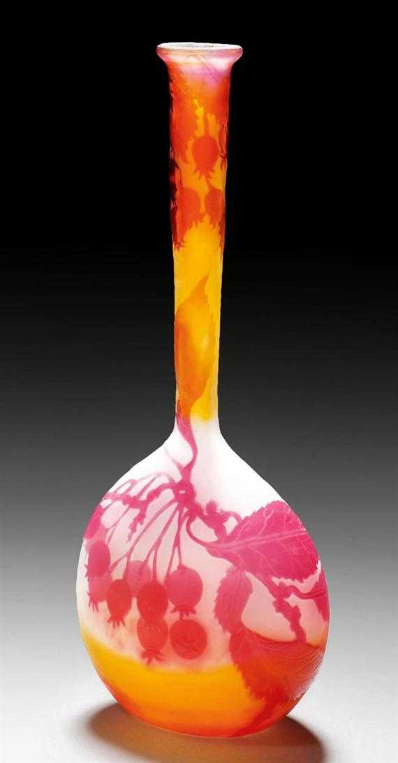 Appraisal: GALL MILE BUD VASE circa Acid-etched white and yellow glass