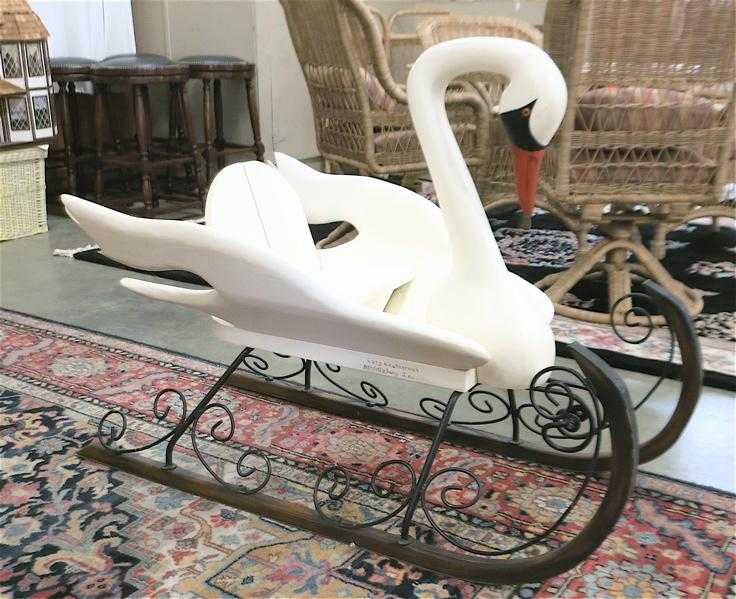 Appraisal: CHILD'S SWAN-FORM SNOW SLED custom crafted by Gary Weatherwax of