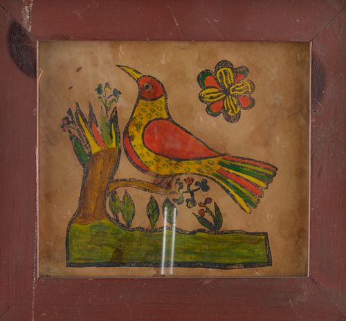 Appraisal: PENNSYLVANIA FOLK ART BIRD DRAWINGca ink on paper old frame