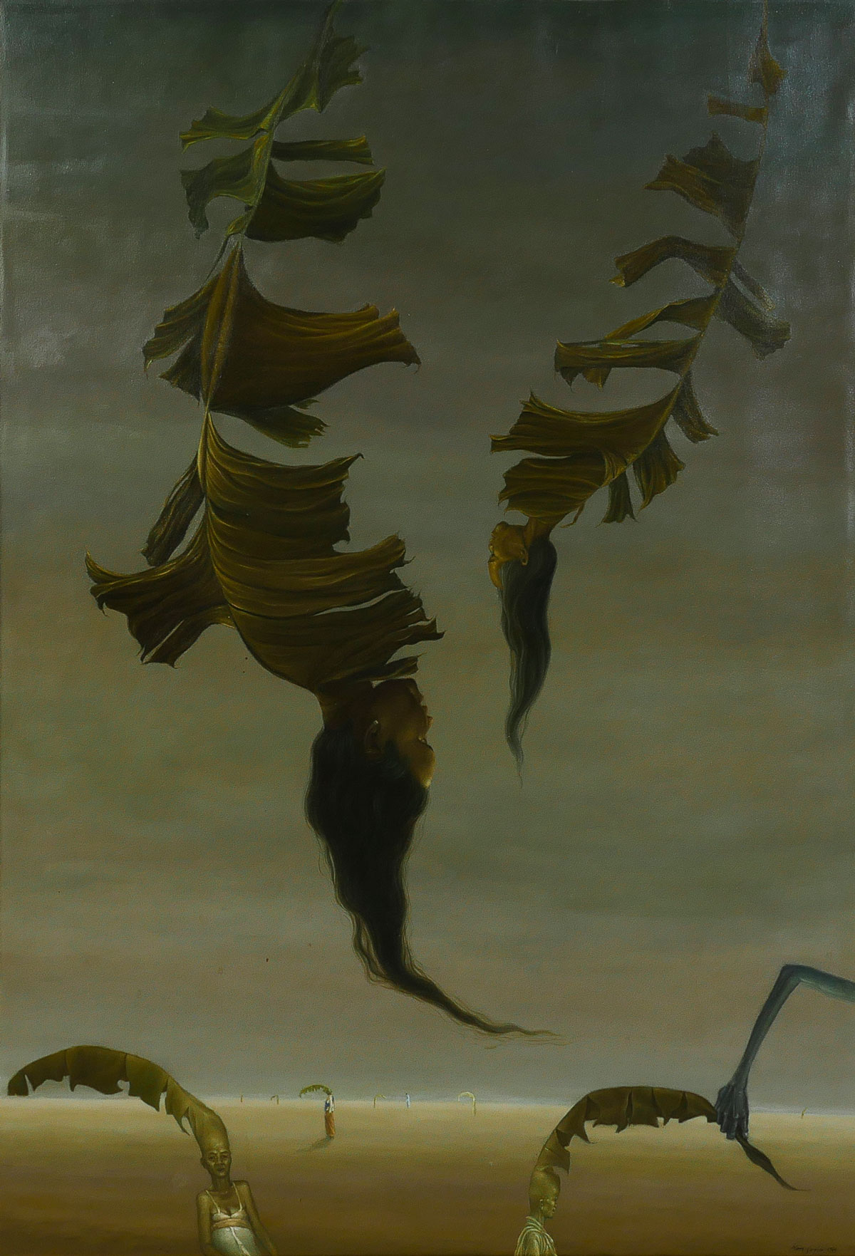 Appraisal: LARGE IVAN SAGITO INDONESIAN SURREALIST OIL Figures and Leaves from