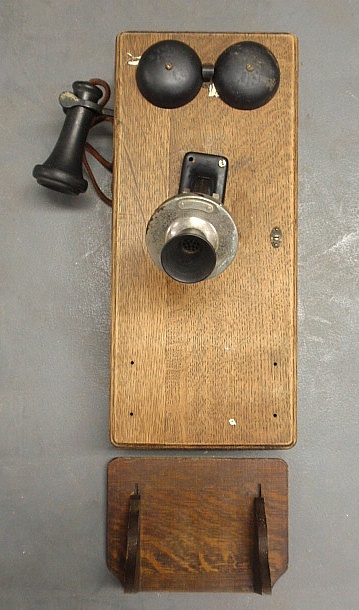 Appraisal: - Oak cased wall telephone by Western Electric As found