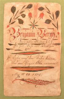 Appraisal: PA Early Fraktur Bookplate Dated Pennsylvania Early th Century Fraktur