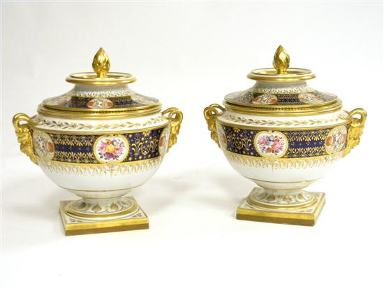 Appraisal: Pair covered porcelain urns English th C Flight Bar Bar