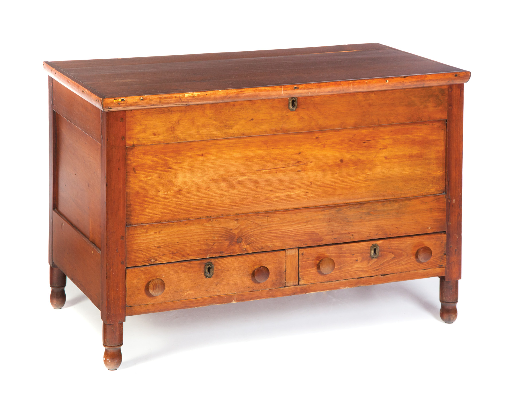 Appraisal: AMERICAN BLANKET CHEST Mid th century pine Paneled sides turned