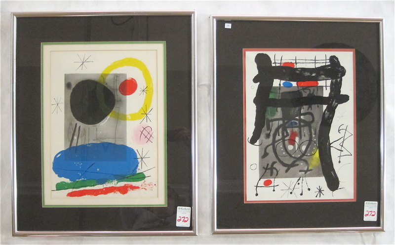 Appraisal: TWO FRAMED LITHOGRAPHS AFTER JOAN MIRO each of geometric expression