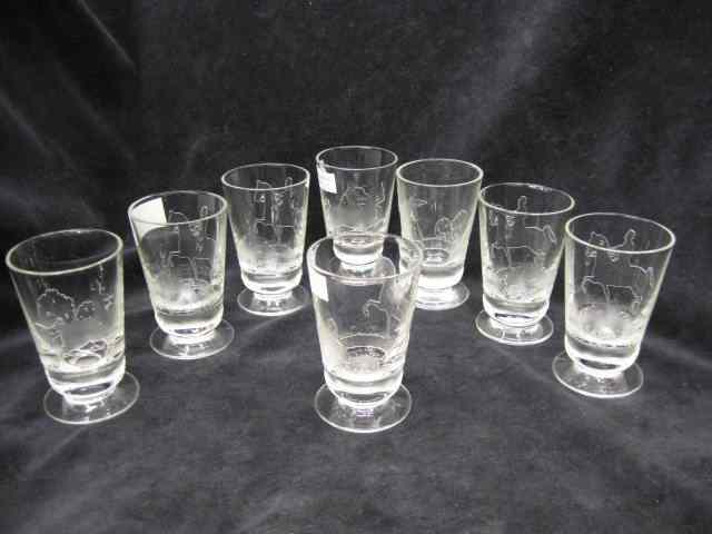 Appraisal: Heisey Glass ''Equestrian Silhouette''etched cordials '' excellent