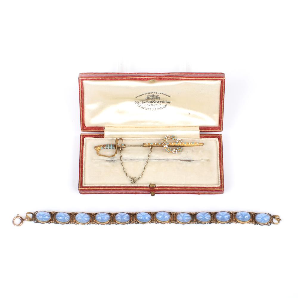 Appraisal: VICTORIAN BRASS BRACELET WITH BLUE MOONSTONE GLASS CABOCHONS PAIRED WITH