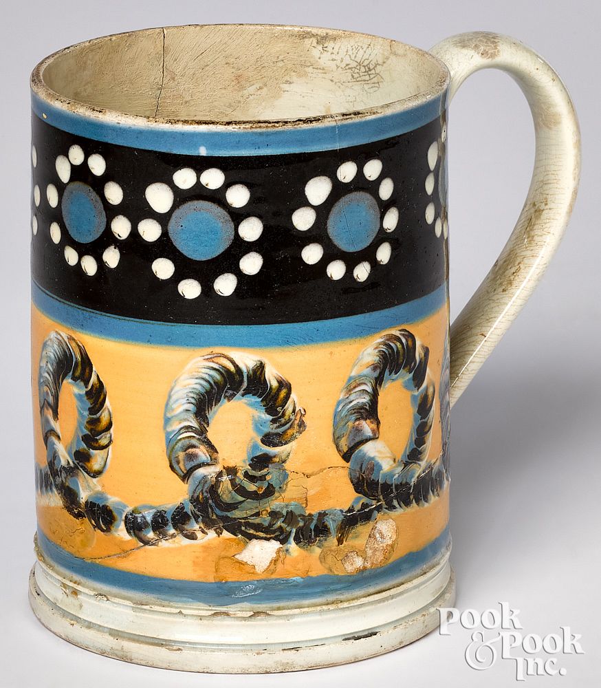 Appraisal: Mocha mug Mocha mug with earthworm decoration h Provenance A