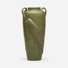 Appraisal: William J Walley VASE WITH FISH USA - glazed earthenware