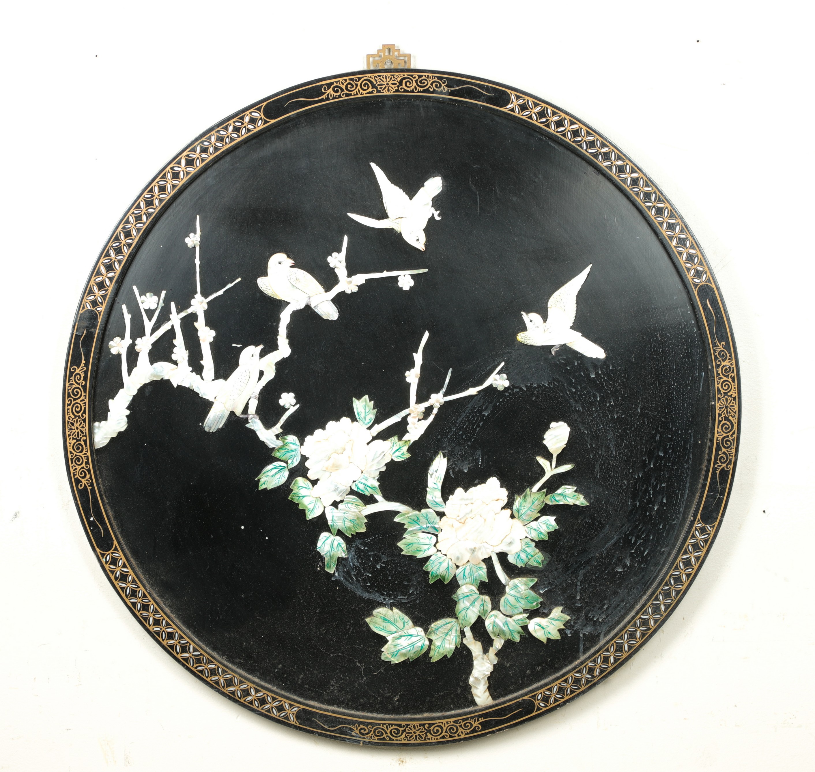 Appraisal: Chinese mother of pearl picture birds on tree branch dia