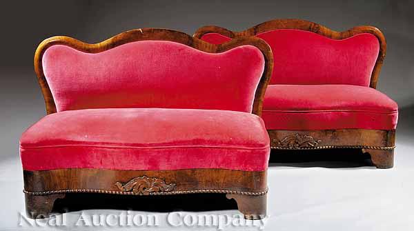 Appraisal: A Pair of American Late Classical Mahogany Slipper Settees c