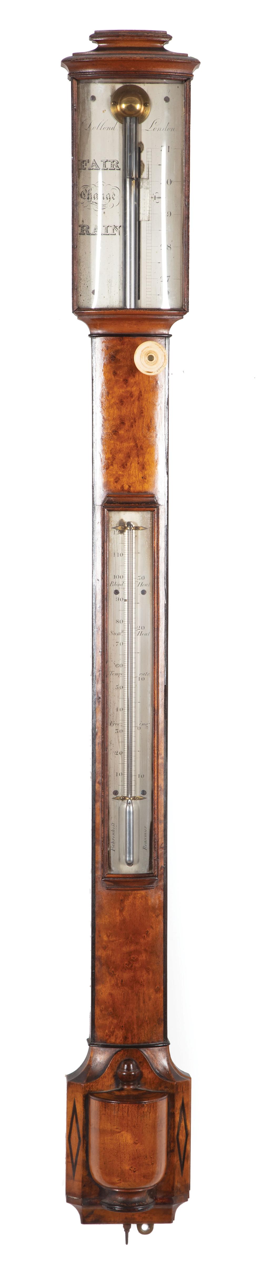 Appraisal: Fine William IV Birdseye Maple Bow-Fronted Stick Barometer c silvered-brass