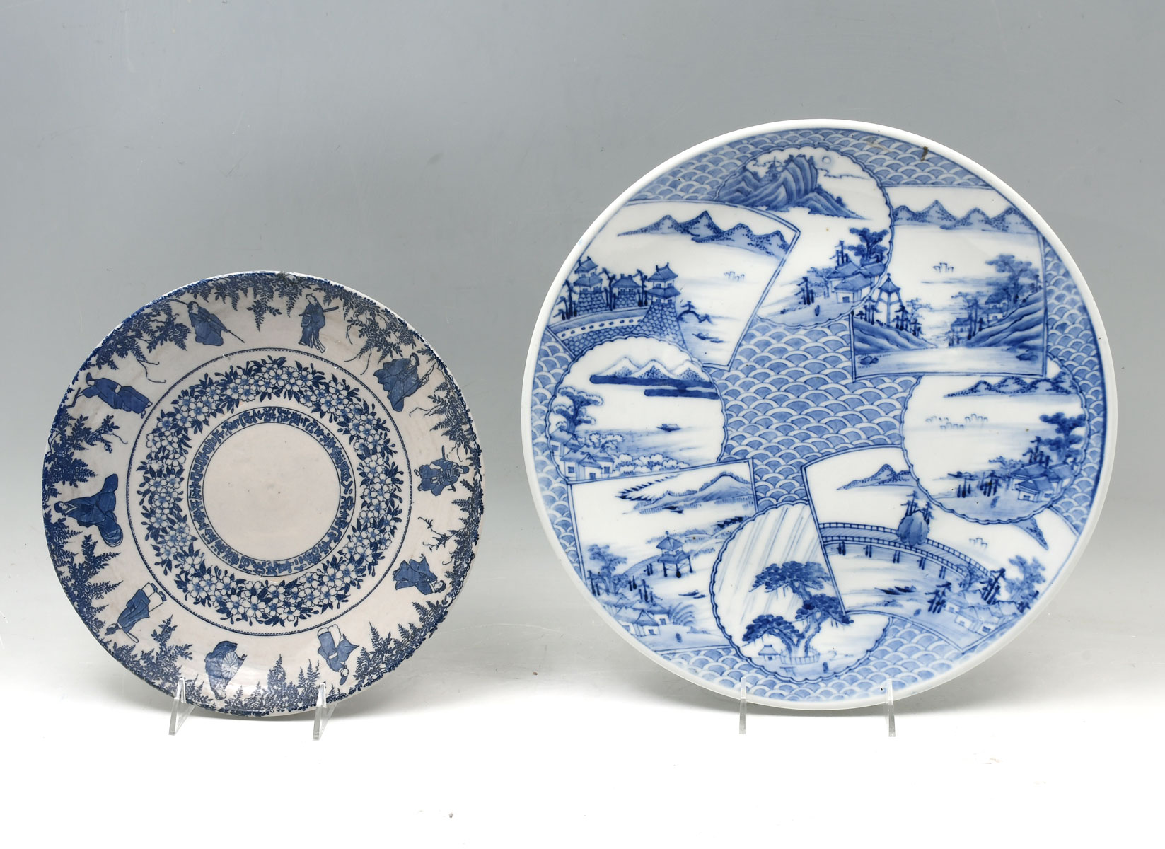 Appraisal: PC TH CENTURY JAPANESE BLUE AND WHITE CHARGERS Comprising -