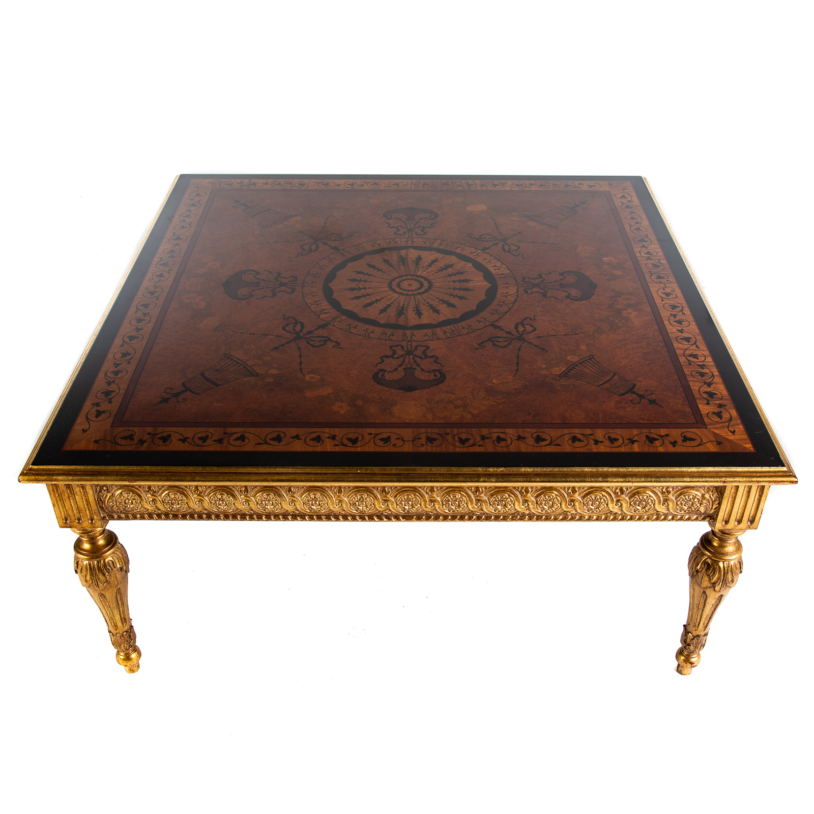 Appraisal: LOUIS XVI STYLE SQUARE INLAID COCKTAIL TABLE With elaborate floral