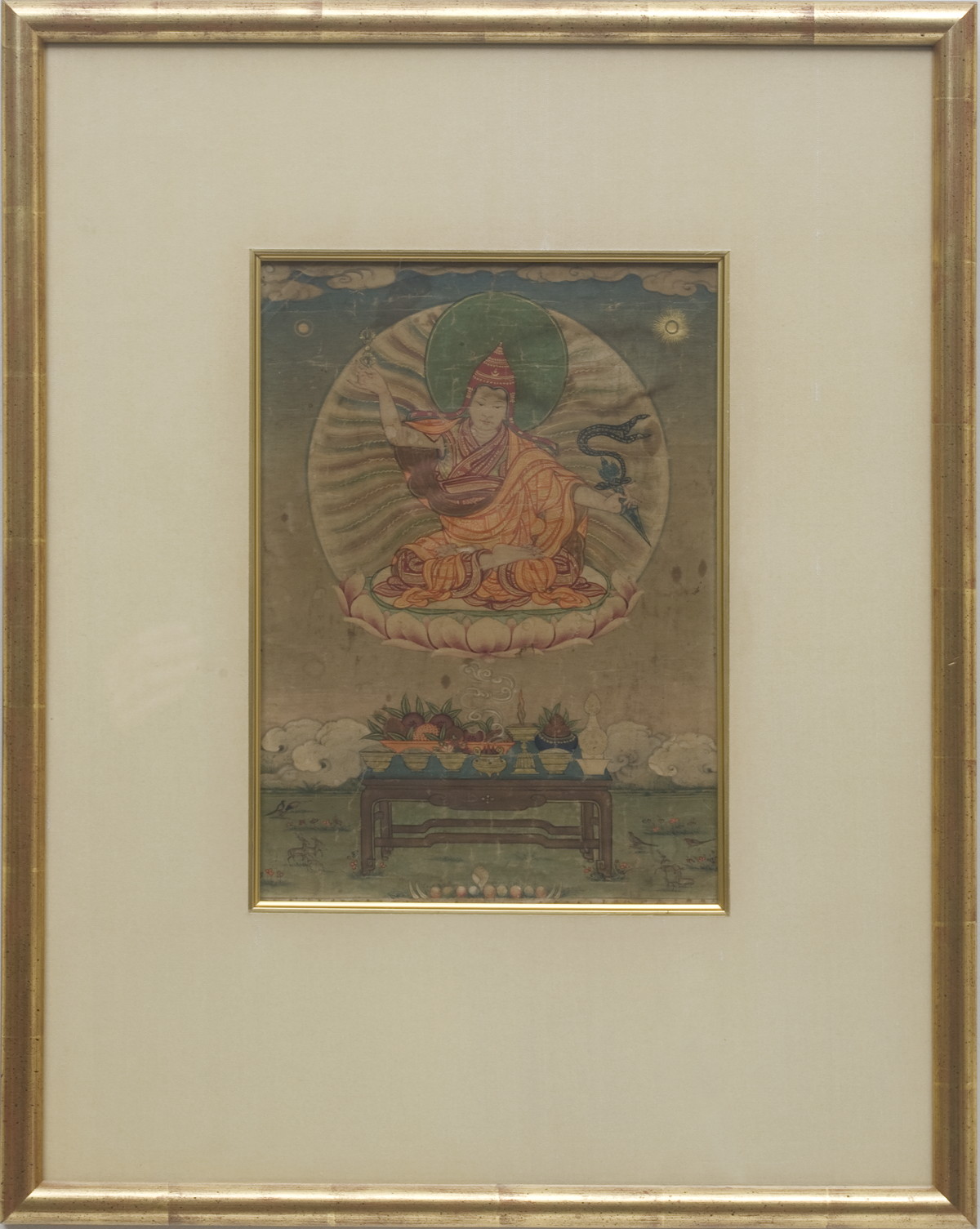 Appraisal: TWO TIBETAN SCROLL PAINTINGS DEPICTING THREE TARAS AND A RED-HATTED