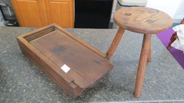 Appraisal: Antique Candle Box and a Milking Stool