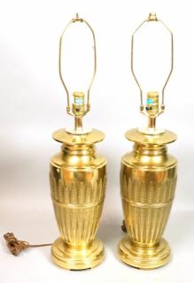 Appraisal: Pr Brass table lamps Urn form with wheat leaf ra