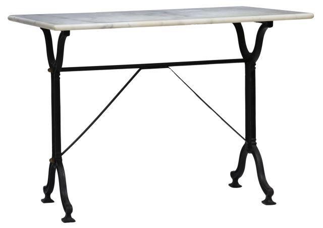 Appraisal: French bistro table th c rectangular marble top cast iron