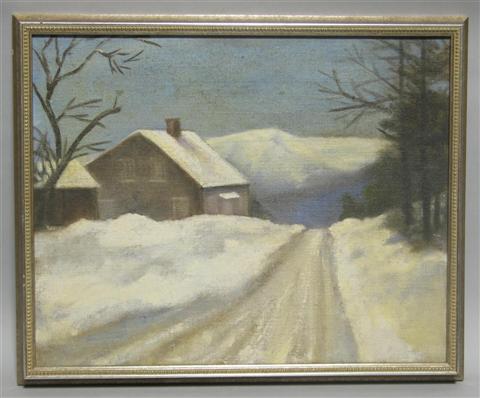 Appraisal: JOSEFA BACKUS AMERICAN - COTTAGE IN WINTER Oil on canvas