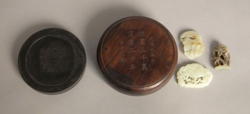 Appraisal: Three pieces of Contemporary carved jade together with an inkstone