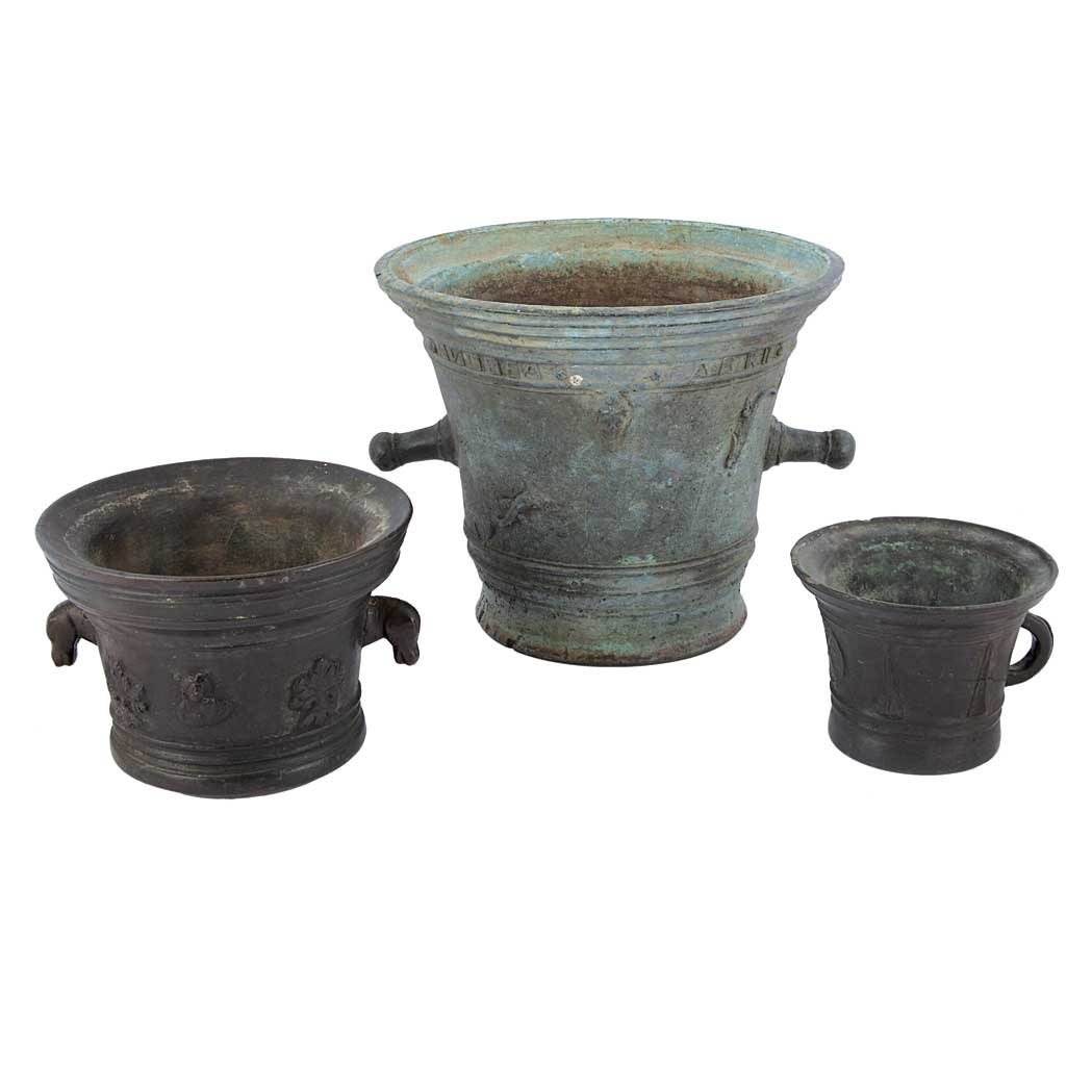 Appraisal: Group of Thee Continental Bronze Mortars th th Century Each