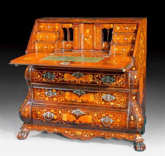 Appraisal: BUREAU WITH FLORAL MARQUETRY late Baroque Holland th century Mahogany