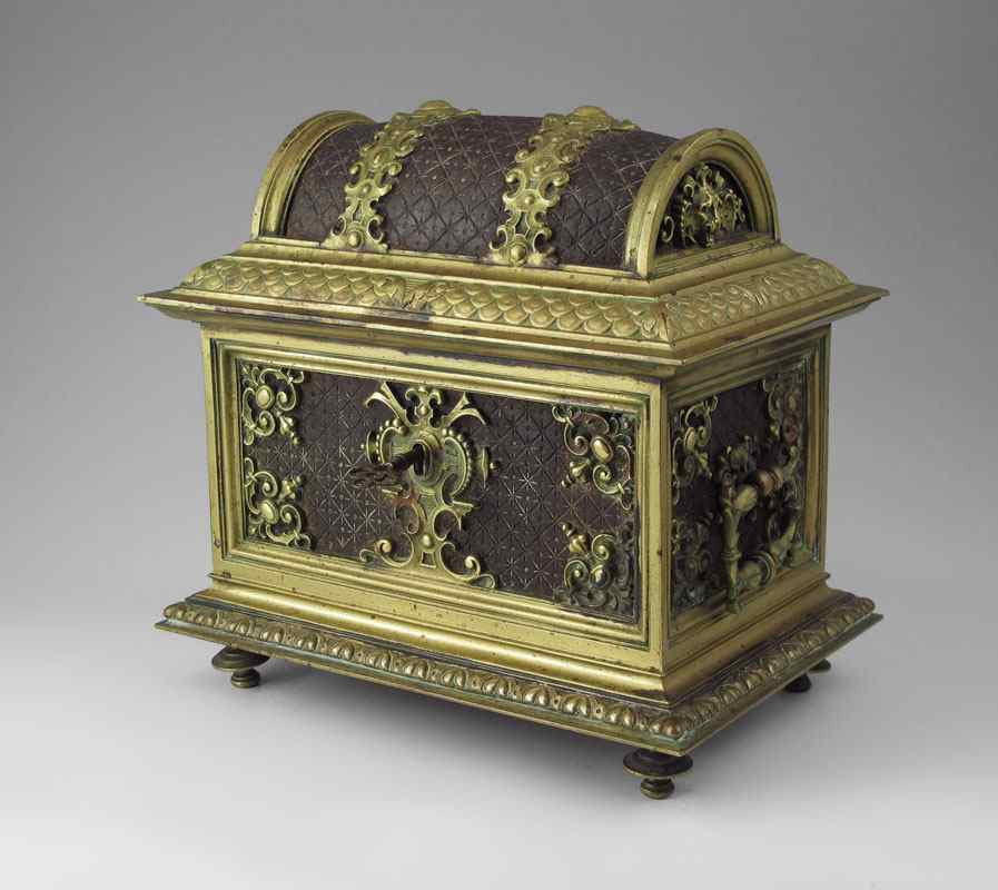 Appraisal: GERMAN BRONZE JEWELRY CASKET In the form of a trunk