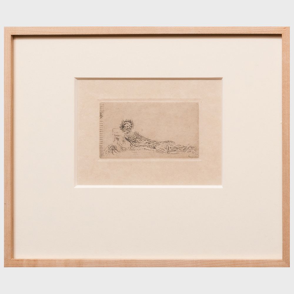 Appraisal: James Ensor - My Portrait in Drypoint in black on