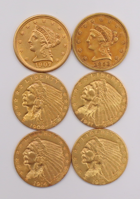 Appraisal: NUMISMATICS QUARTER EAGLE GOLD COINS Comprised of Philadelphia struck Liberty