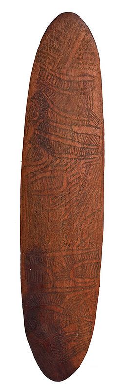 Appraisal: Carved Wood Shield probably South Pacific th century elongated oval