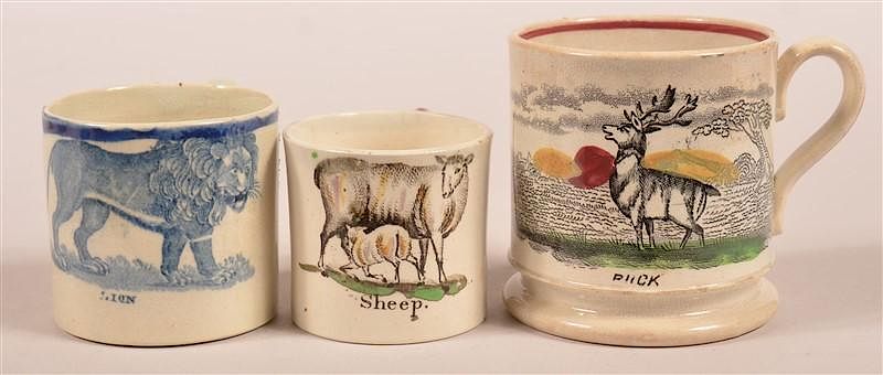 Appraisal: Three Transfer Decorated China Child's Mugs Three Transfer Decorated China