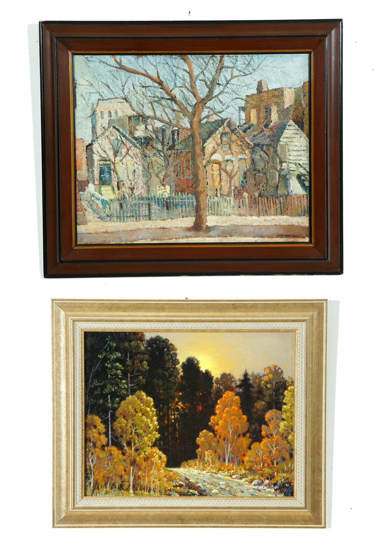 Appraisal: TWO PAINTINGS AMERICAN MID TH CENTURY Oil on artist board