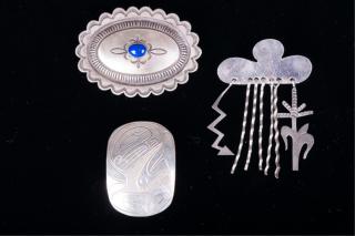 Appraisal: Southwestern Sterling Brooches Trio Three pieces including a concha with