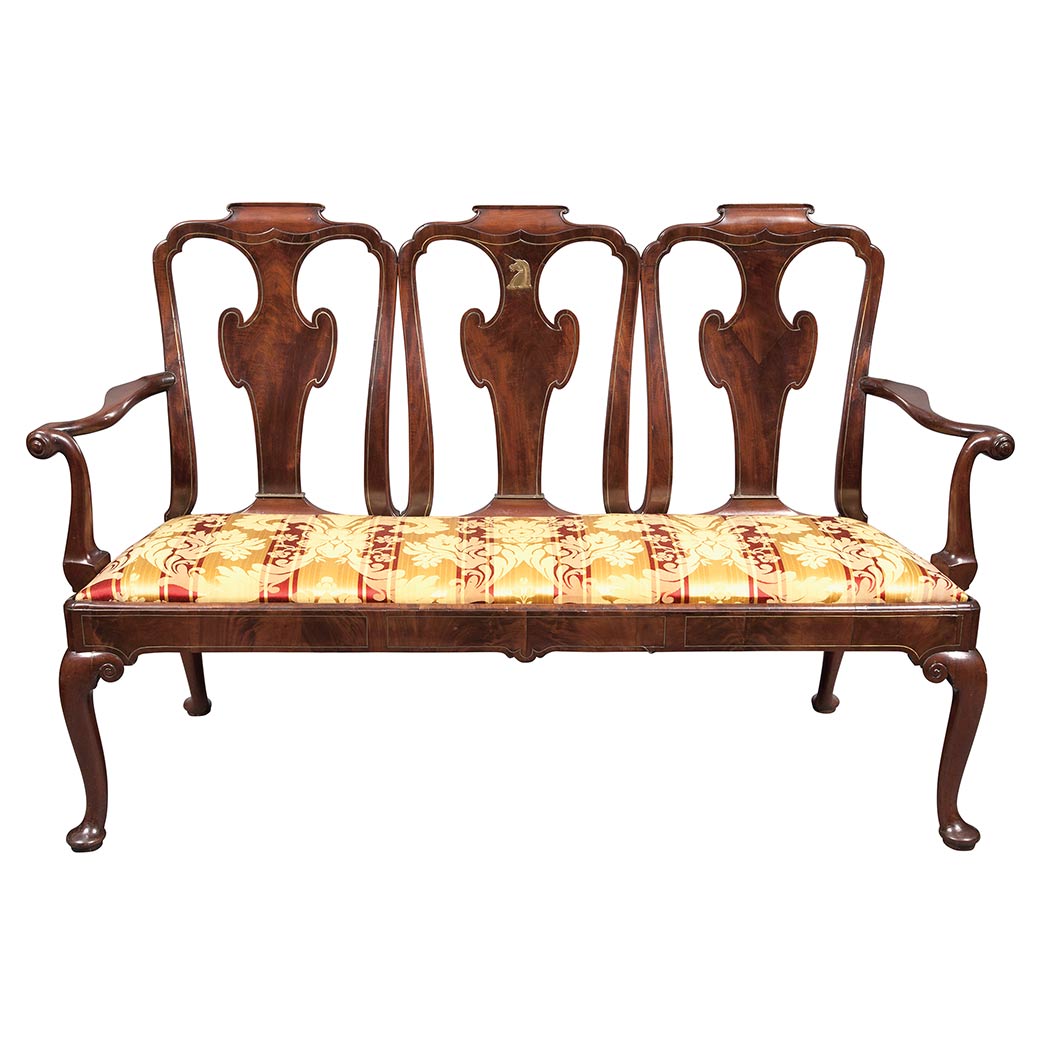 Appraisal: George II Brass Inlaid Padouk Triple Chair Back Settee In