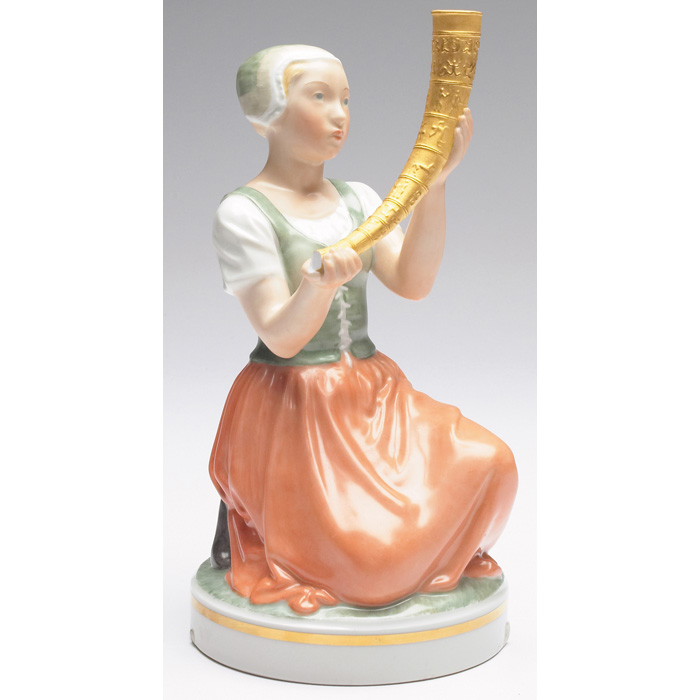 Appraisal: A B Schou figurine girl holding a horn artist initials