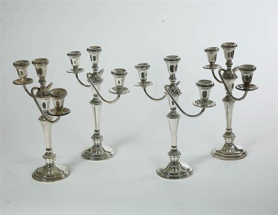 Appraisal: TWO PAIR OF MATCHING STERLING CANDELABRA Manufactured by Preisner Double