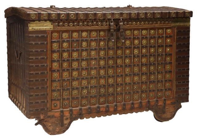 Appraisal: Metal-bound hardwood dowry chest Rajasthan India th c with hand