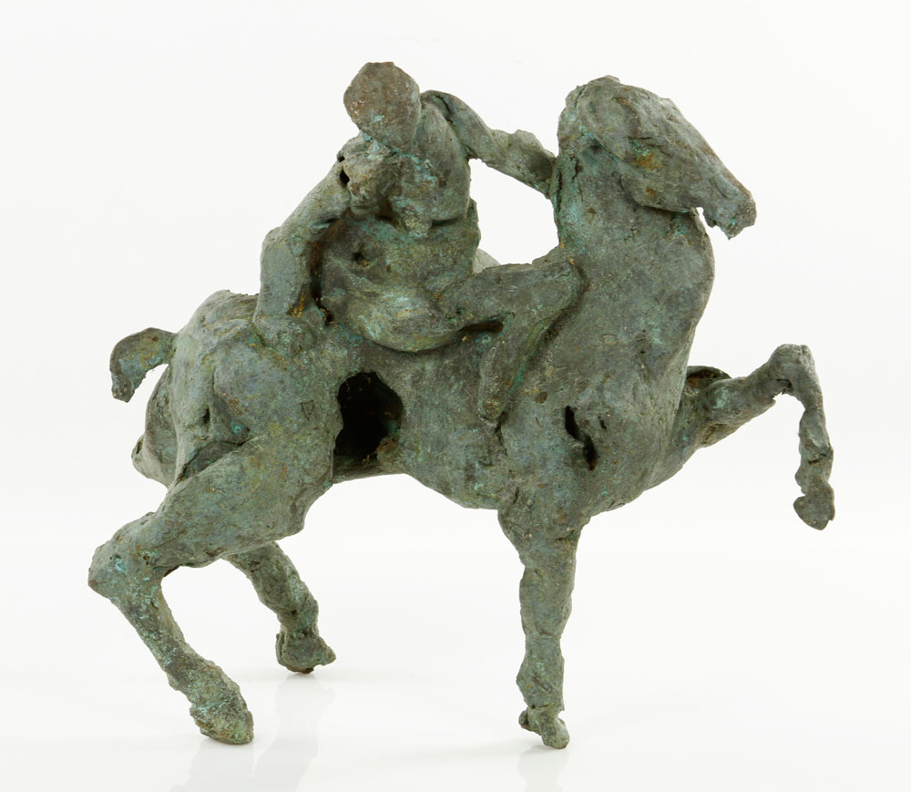 Appraisal: - Man on a Horse Bronze Mid century man on