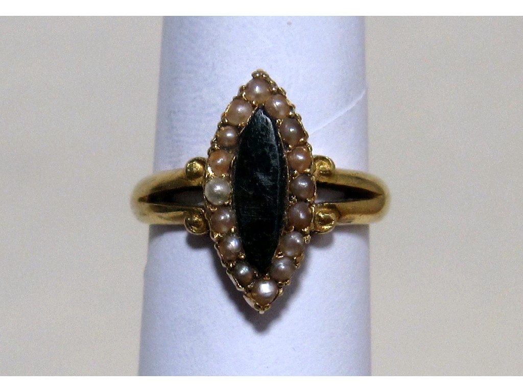 Appraisal: Victorian gold agate and seed pearl marquise ring