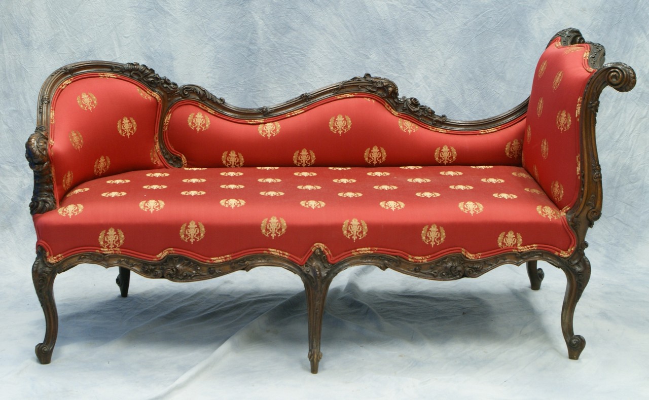 Appraisal: Louis XV style chaise lounge carved frame with acanthus and