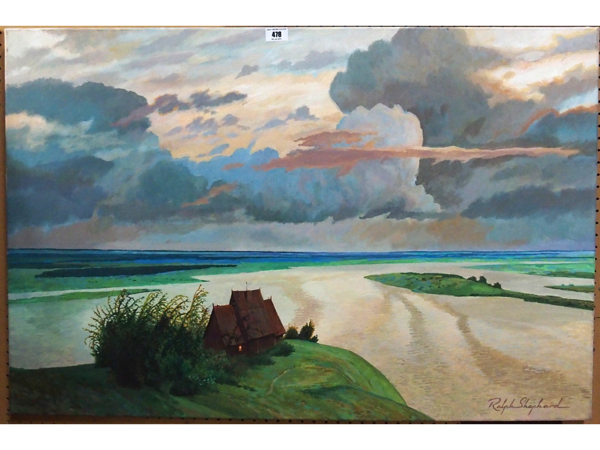 Appraisal: RALPH SHEPHARD House by the sea signed acrylic on canvas