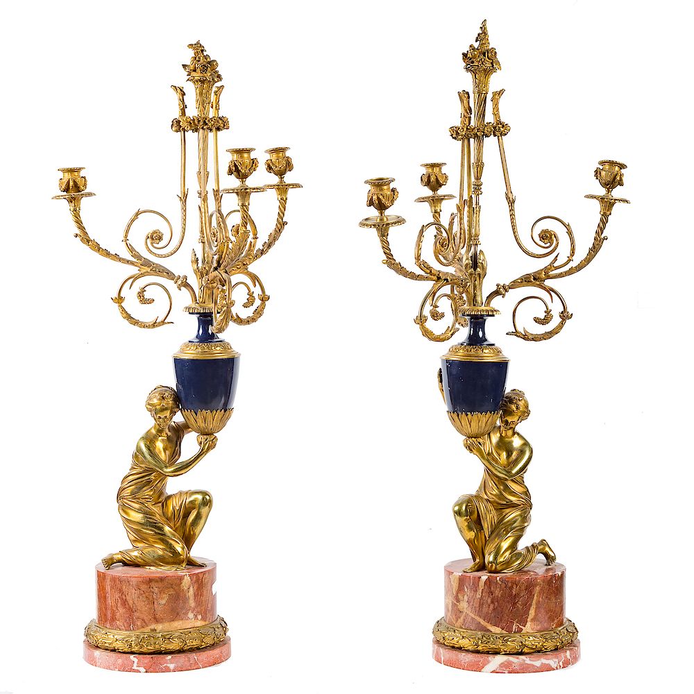 Appraisal: Pair Napoleon III bronze figural candelabra lamps circa in the