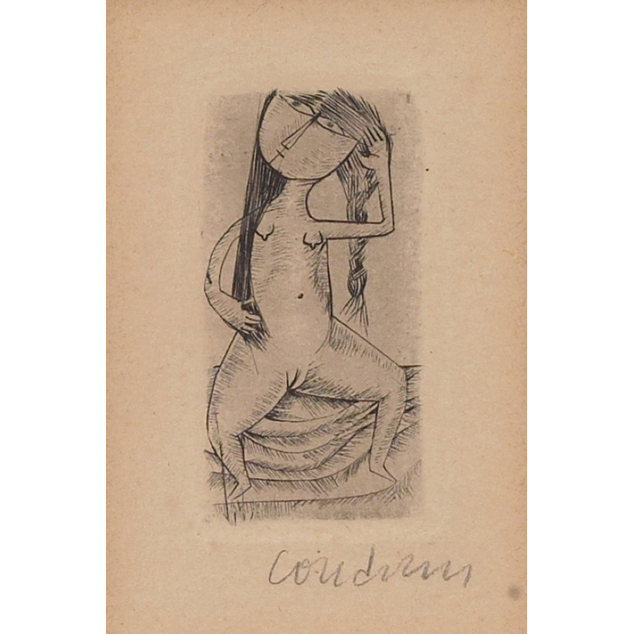 Appraisal: Artist Unknown French th century Seated Nude c etching x