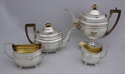 Appraisal: GEORGE III SILVER FOUR-PIECE TEA AND COFFEE SERVICE Teapot by