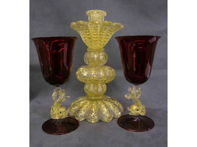 Appraisal: Ruby and Gold Murano Glass including seven wine glasses with