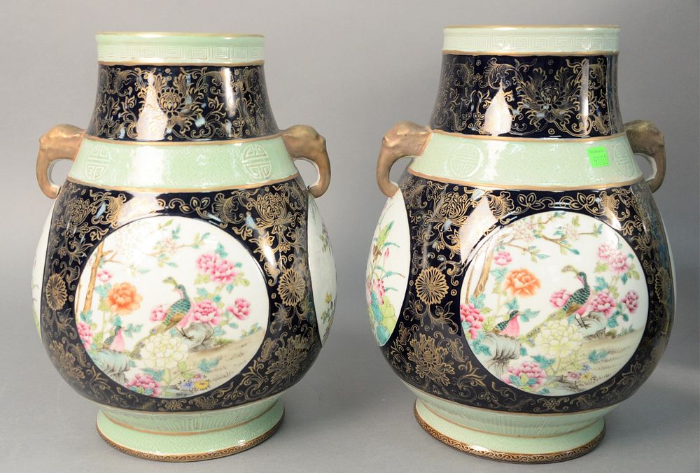 Appraisal: Pair of Chinese porcelain jars having four red polychrome panels