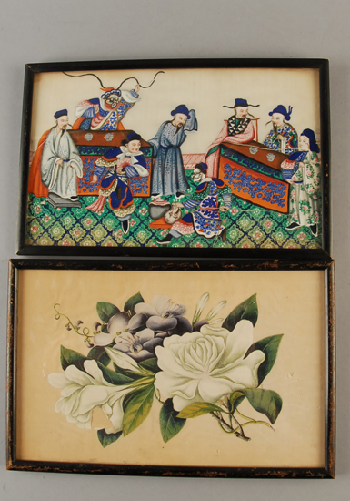 Appraisal: Two th C Chinese Export Paintings on rice paper x