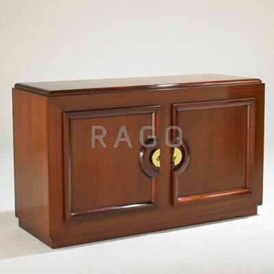 Appraisal: PAUL LASZLO Two-door cabinet USA s Lacquered mahogany brass Unmarked