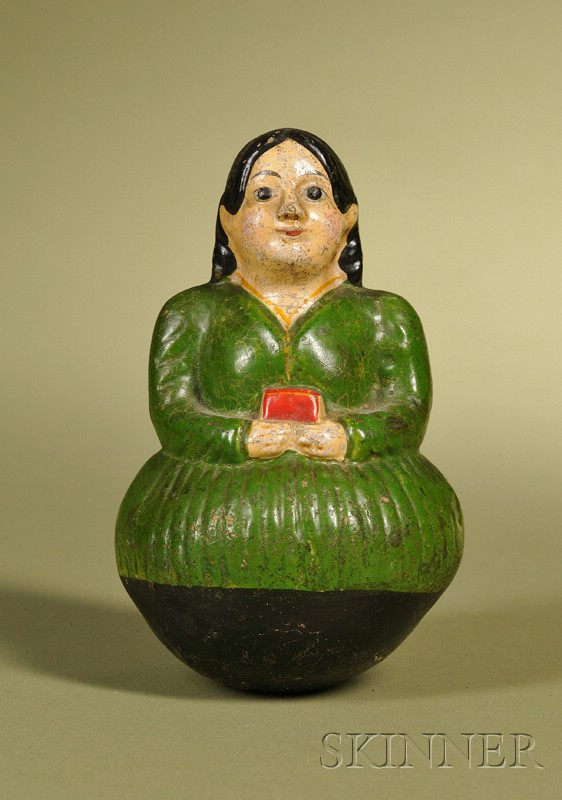 Appraisal: Early Roly Poly Child with Green Dress Germany c papier-mache