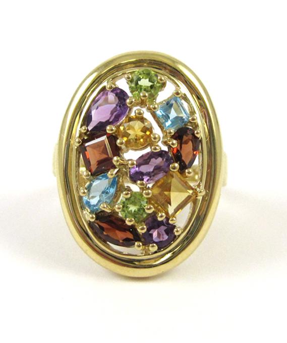 Appraisal: MULTI COLOR GEMSTONE AND YELLOW GOLD RING The k yellow